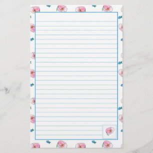 Rosa Poppy Watercolor Flowers Lining Brevpapper