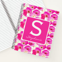 Rosa Poppyvattenfärg Blommig Monogram