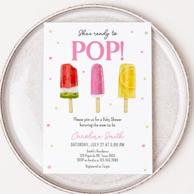 Rosa Popsicle Baby Shower Inbjudningar (She's Ready to Pop Baby Shower Invitation)