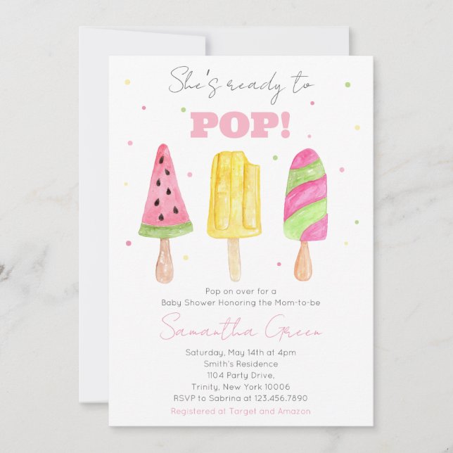 Rosa Popsicle Baby Shower Inbjudningar (Framsida)