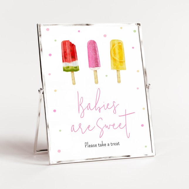 Rosa Popsicle Baby Shower Spädbarn är Sweet Poster (She's Ready to Pop Baby Shower Babies are Sweet Sign)