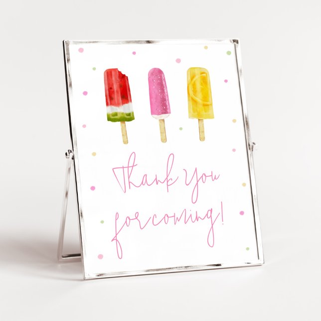 Rosa Popsicle Baby Shower Tack för att du kom Poster (She's Ready to Pop Baby Shower Thank you for Coming Sign)