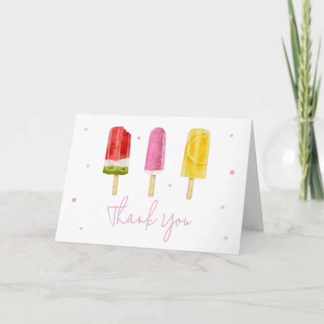 Rosa Popsicle Baby Shower Tack Kort (Framsida)