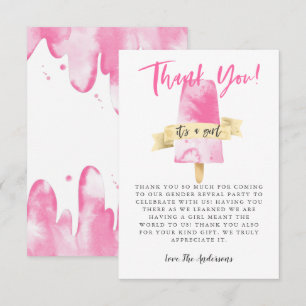 Rosa Popsicle Girl Gender Reveal Party Tack Kort