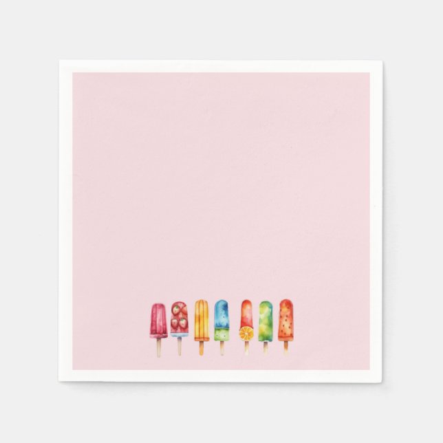 Rosa Popsicle Party Napkins Pappersservett (Framsidan)