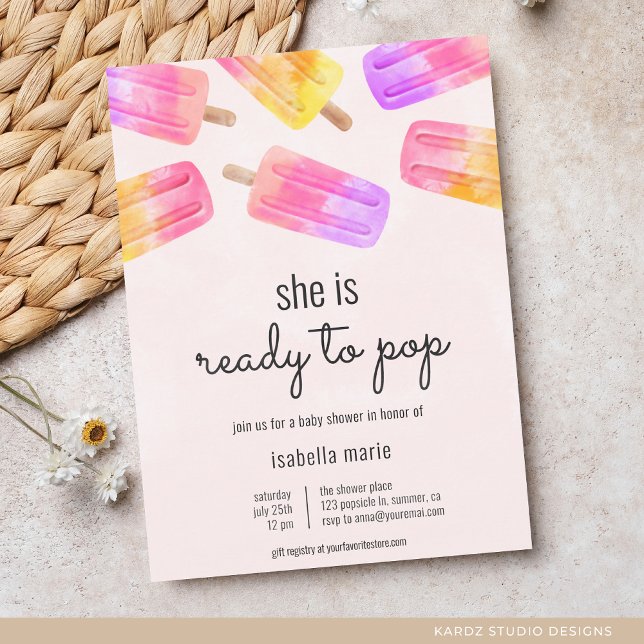 Rosa Popsicle Redo att Spricka Baby Shower Inbjudningar (Invite shown in 5 x 7 inches with square corner, choose size, paper and corner style before checkout)