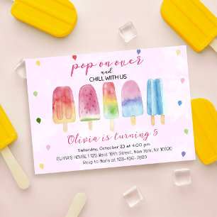 Rosa Population Ice Cream Pop on Girl Birday Inbjudningar