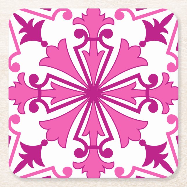 Rosa portugisisk kakelpapper coaster underlägg papper kvadrat (Framsidan)