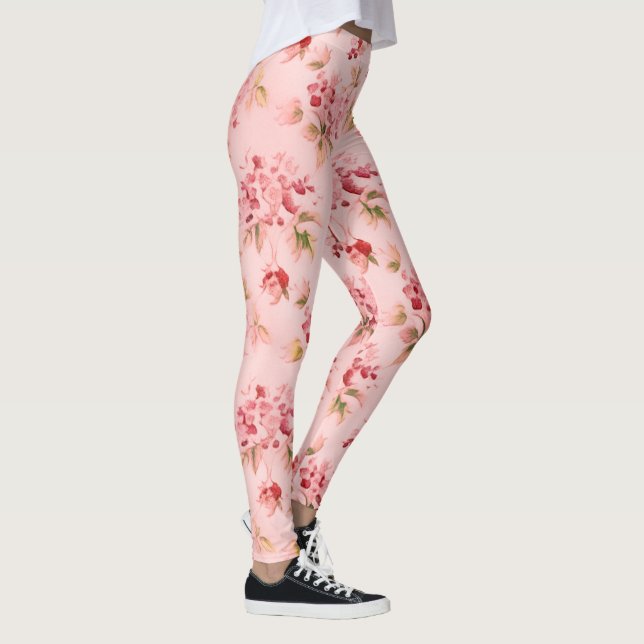 Rosa Posies Blommor Vattenfärgskonst Leggings (Höger)
