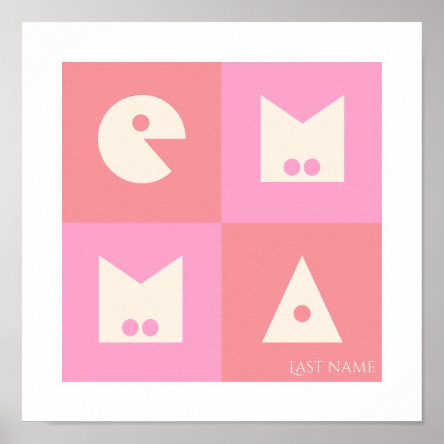 Rosa Poster plantskolekonsten dekor 4 brev namn (Framsidan)