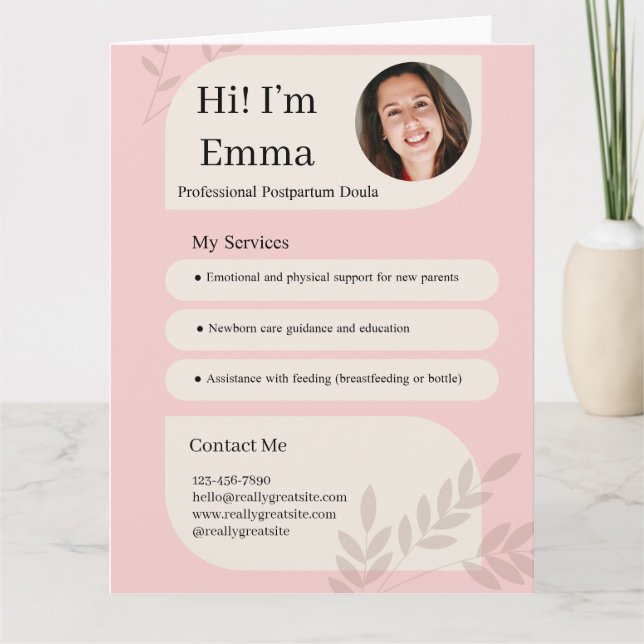 Rosa Postpartum-Doula Professionell Design Kort (Framsida)