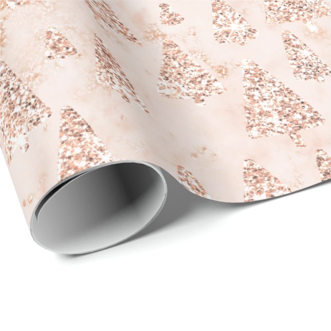 Rosa Powder Guld Glitter Julgran Marble Lux Presentpapper (Rullad Hörn)