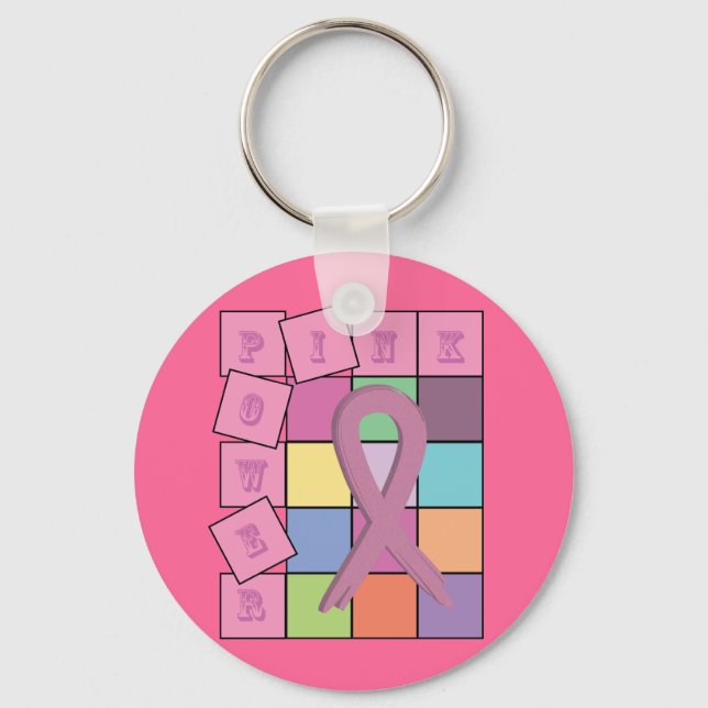 Rosa Power Breast Cancer Awareness (Tabbon Keychai Nyckelring (Framsida)