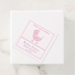 Rosa Pram Cute Girl Baby Shower Gåvor Etiketter