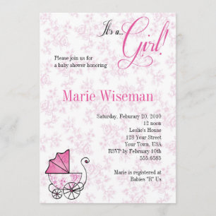 Rosa Prambaby shower Invitationas Inbjudningar