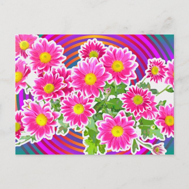 Rosa prästkragar / Asters Bukett & Ränder + din id Vykort (Framsida)