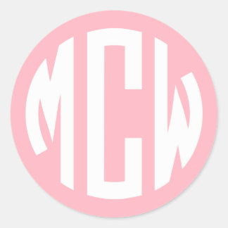 Rosa Preppy 3I Monogram Circle Runt Klistermärke