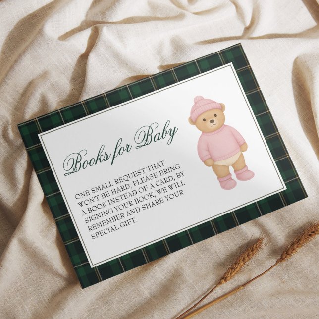 Rosa Preppy Björn Baby Shower Böcker för Bebis Tilläggskort (Skapare uppladdad)