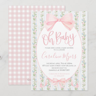 Rosa Preppy Blommigt Coquette Bow Flicka Inbjudningar