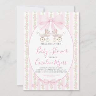 Rosa Preppy Blommigt Coquette Flicka Carriage Inbjudningar
