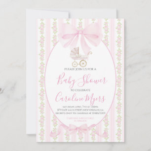 Rosa Preppy Blommigt Coquette Flicka Carriage Inbjudningar