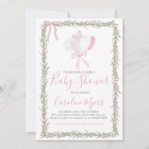 Rosa Preppy Bonnet Girl Baby Shower Inbjudningar