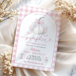 Rosa Preppy Bow Arch Pumpkin Birthday Inbjudningar