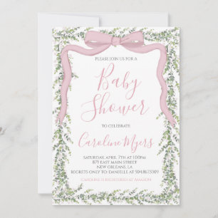 Rosa Preppy Bow Ribbon Girl Baby Shower Inbjudningar