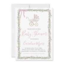 Rosa Preppy Carriage Flicka Shower-inbjudan