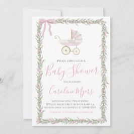 Rosa Preppy Carriage Flicka Shower-inbjudan Inbjudningar