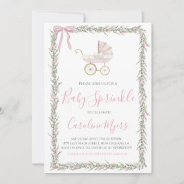 Rosa Preppy Carriage Girl Baby Sprinkle Inbjudningar