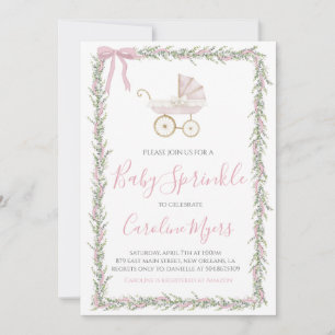Rosa Preppy Carriage Girl Baby Sprinkle Inbjudningar