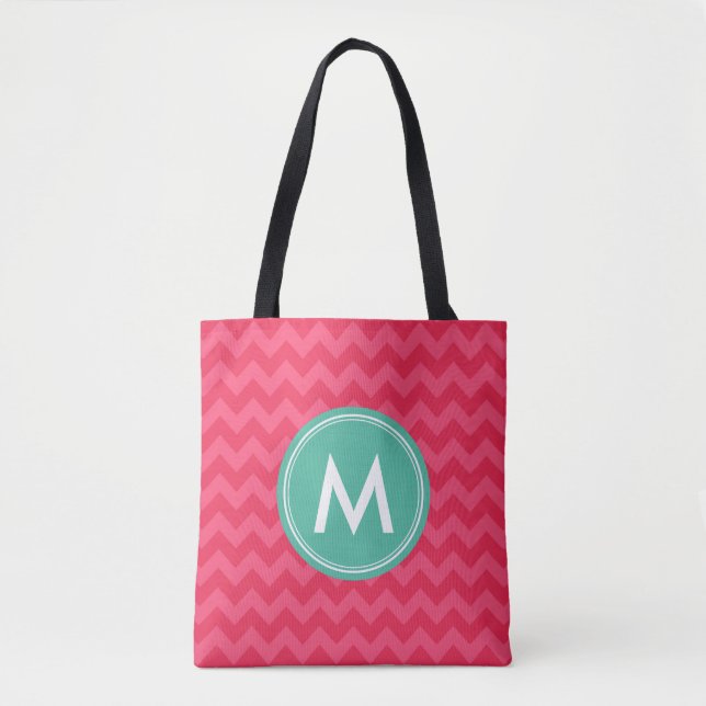 Rosa Preppy Chevron Monogram Personalize Tygkasse (Framsida)