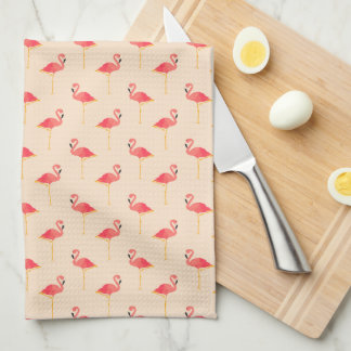 Rosa Preppy Flamingos på Cream Kitchen Towel Kökshandduk