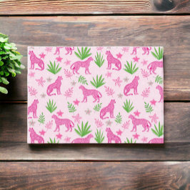 Rosa Preppy Gepardar Blommönster Anteckningskort