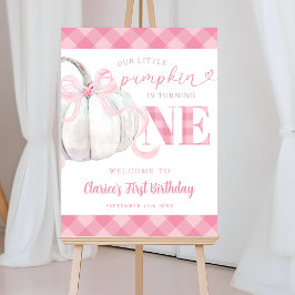 Rosa Preppy Girl's Pumpkin Birthday Welcome Sign Poster
