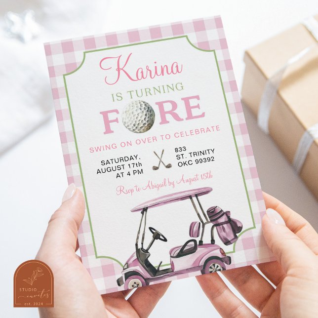 Rosa Preppy Golf Girl 4:e födelsedagsinbjudan Inbjudningar (Skapare uppladdad)