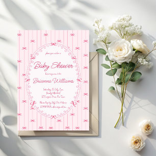 Rosa preppy handritad baby shower inbjudningar