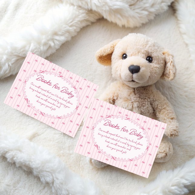 Rosa preppy handritad begäran om bebishowerbok tilläggskort (Pink preppy hand drawn baby shower book request enclosure cards vintage baby shower invitation suite)