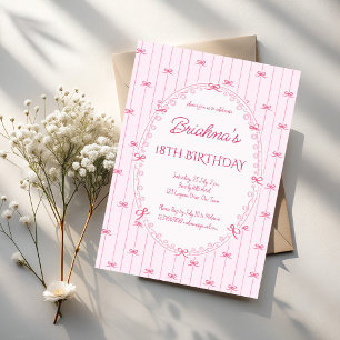 Rosa preppy handritad födelsedagsfest  inbjudningar