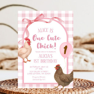 Rosa Preppy Pput One Cute Chick Birday Inbjudningar