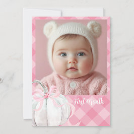 Rosa Preppy Pumpkin First Birthday Photo Banner Inbjudningar