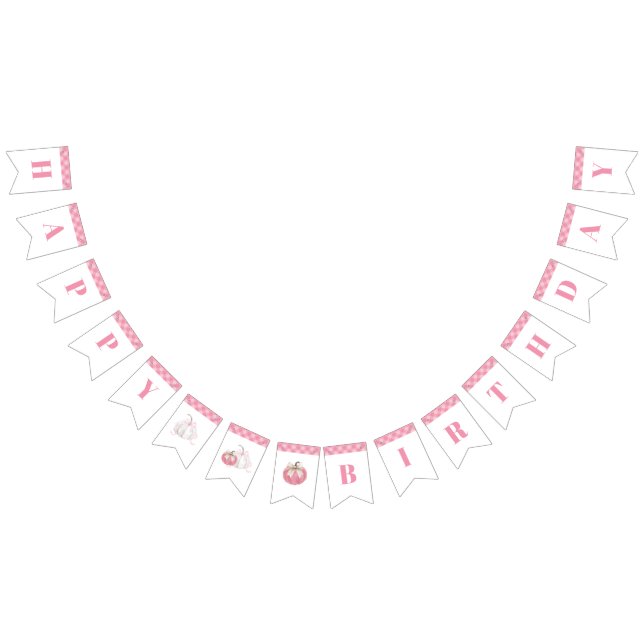 Rosa Preppy Pumpkin Födelsedagsgirlang Banner Vimplar (Alla)