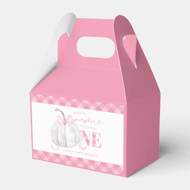 Rosa Preppy Pumpkin Första Födelsedagspresentlådor Presentaskar (Framsidan Sidan)