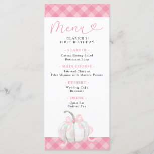 Rosa Preppy Pumpkin Girl's First Birthday Menu Meny