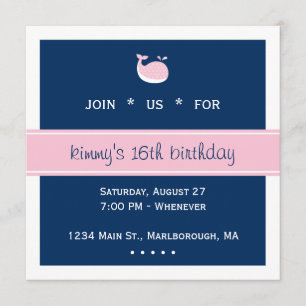 Rosa Preppy Whale Birthday Inbjudningar