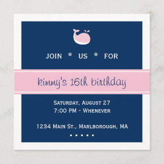 Rosa Preppy Whale Birthday Inbjudningar