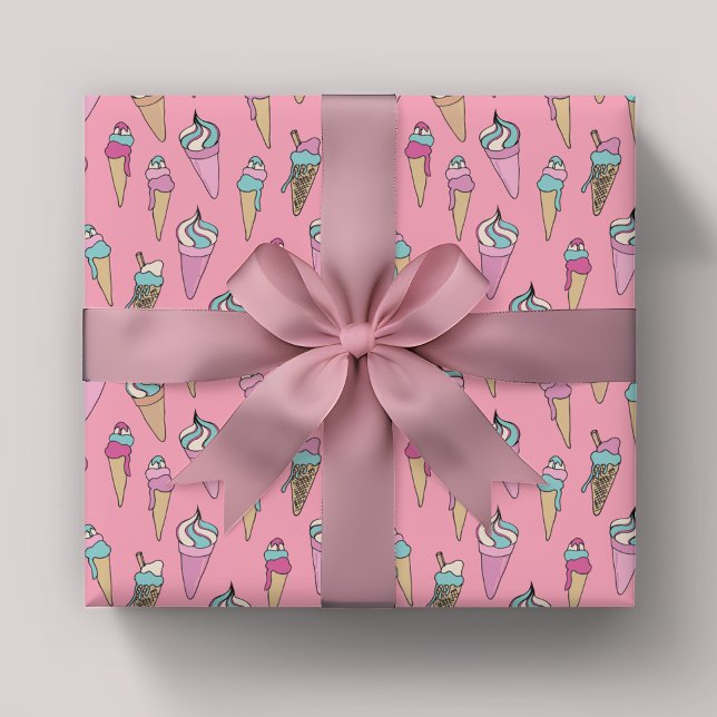 Rosa presentförpackning för glass-strut mönster presentpapper (Ice Cream pattern girls wrapping paper)