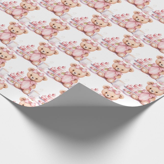 Rosa presentpapper för bebisar och småbarn med ted (Hörn)