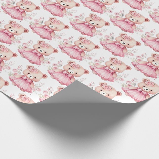 Rosa presentpapper för bebisar och småbarn med ted (Hörn)